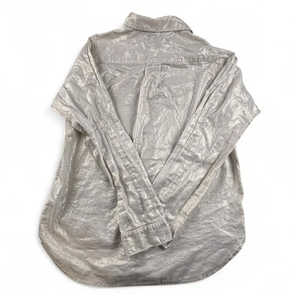 J.Crew Silver Metallic Button Up Shirt Women’s Size 6 Shimmer Top